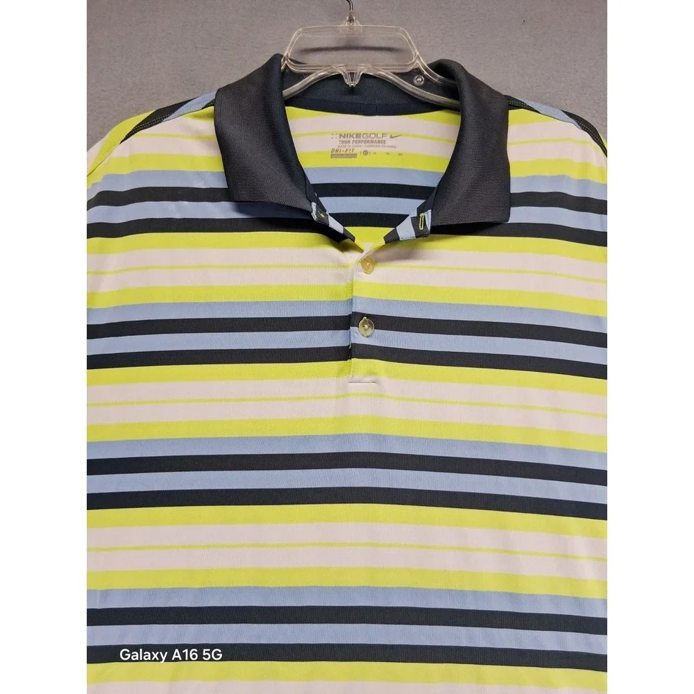 Nike Pro Golf Blue Yellow Stripes Men's Polo Shirt Dri-Fit Size XL